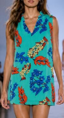 Tabitha Webb Women’s Size 6 Green Floral Sleeveless Mini Shift Dress Boho Design